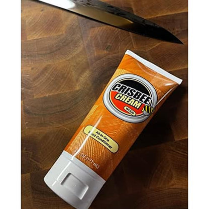 Crisbee Cream Wood All-in-One Conditioner - Made in USA - Oil/Wax Blend for Butcher Blocks, Cutting Boards, Wooden Utensils, and Knife Handles