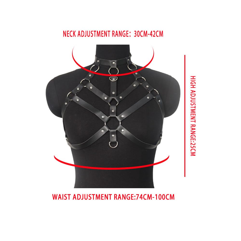 Dicosky Leather Chest Harness for Women Punk Body Harness Women Goth Waist Belt Body Adjustable PU Leather Harness Strap Lingerie for Women Rave Halloween Accessories Belt