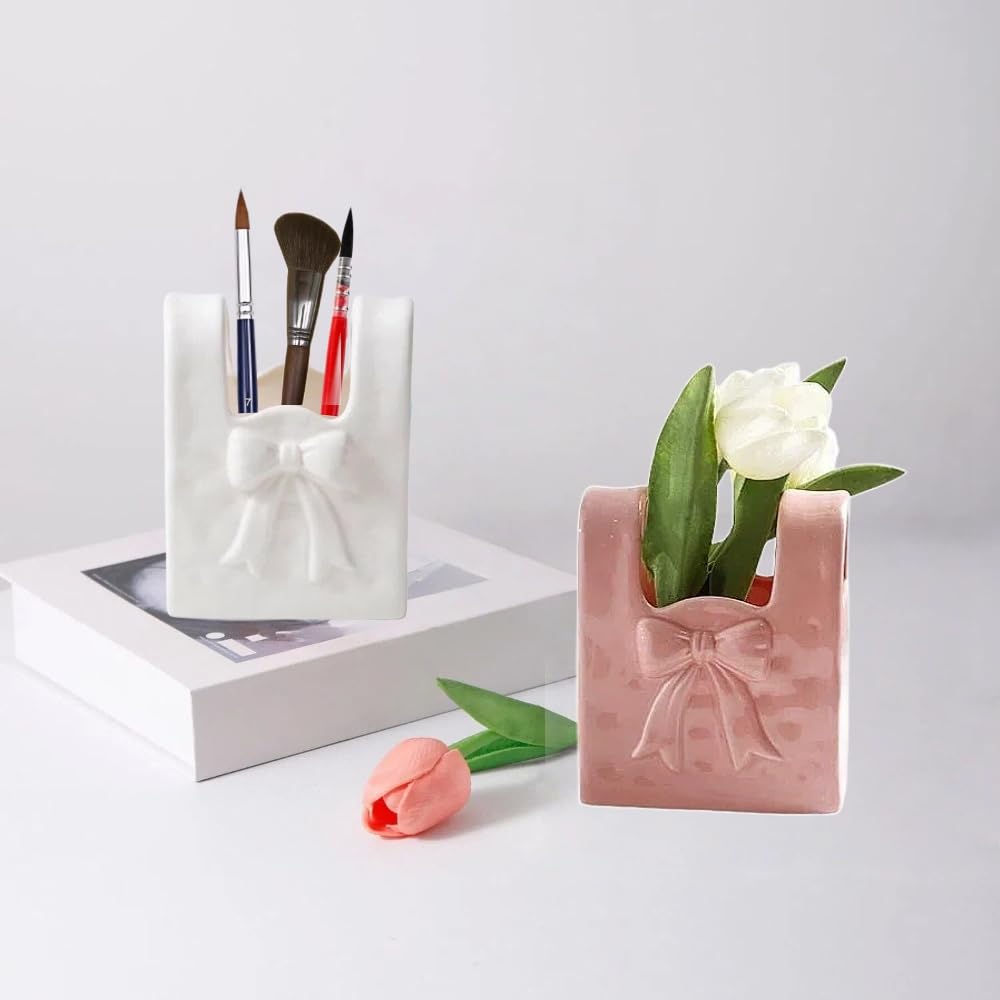 Babluble Ceramic Paint Brush Holder, Countertop Organizer,Ceramic T-shirt Bag Sharp Paint Brush Holder (White)