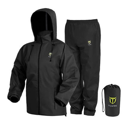 TIDEWE Rain Suit, Waterproof Breathable Lightweight Rainwear (Black Size S)