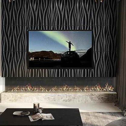 STICKGOO Black 3D Wall Panels, Wave Design Textured PVC Wall Panels, 19.7''x19.7'' Modern Accent Wall Panels for Interior Wall Decor Bedroom Office Living Room