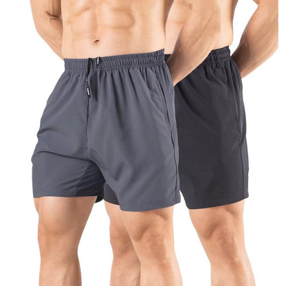 Gaglg Men's 5" Running Shorts 2 Pack Quick Dry Athletic Workout Gym Shorts with Zipper Pockets Black/Dark Grey,Large