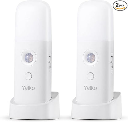 YELKO Motion Sensor Night Light, 2000mAh Rechargeable Night Lights Battery Powered, Portable Dimmable Nightlights with 5 Brightness Levels for Kids,Adults(Cool White 2Pack)