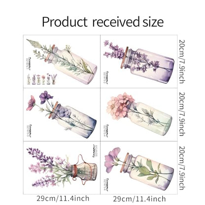 6 Pieces Little Fresh Glass Flower Vase Wall Decals 3D Flower Vase Wall Stickers Wall Decor Wall Art Creative Cuarto Living Dining Bedroom Children's Baby Girls Room Pegatinas para Pared Calcoman?as