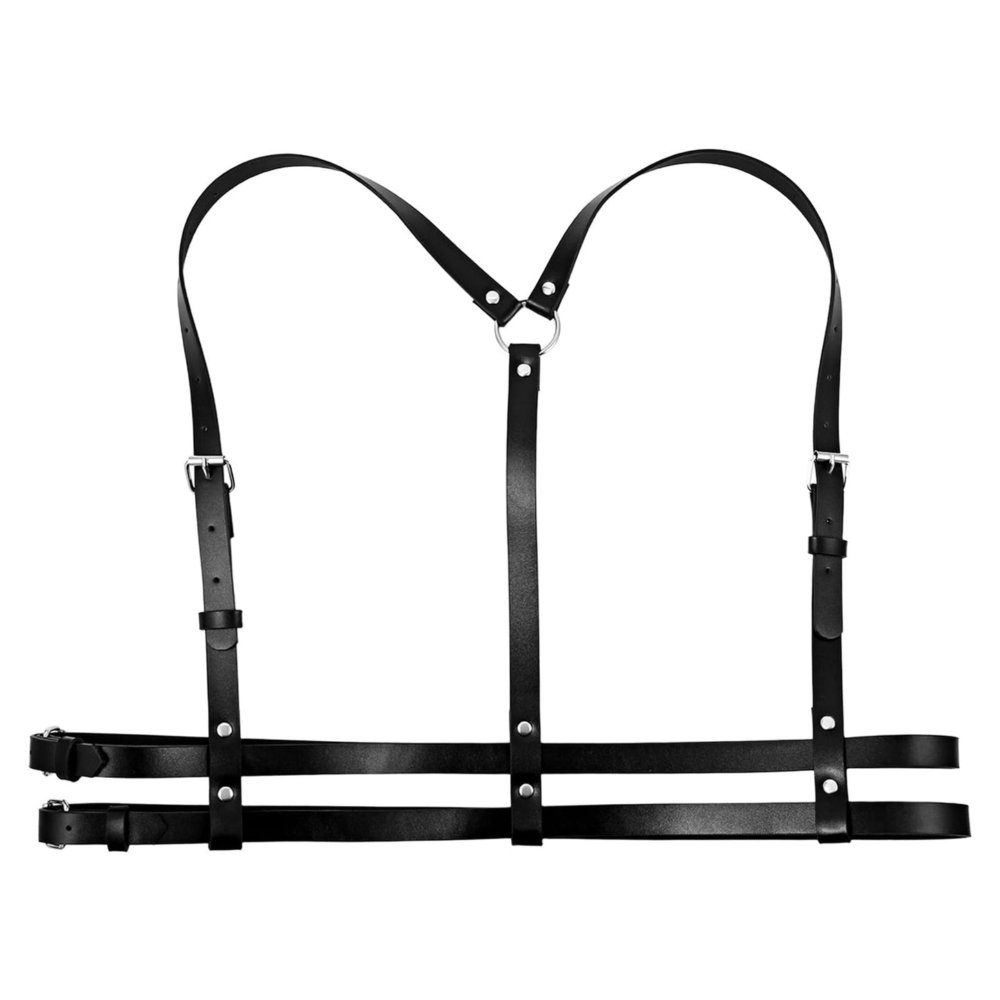 JewelryWe Harness Belt for Women: Gothic Punk Black PU Leather Adjustable Waist Belts for Festival Cosplay Party Club Outfit