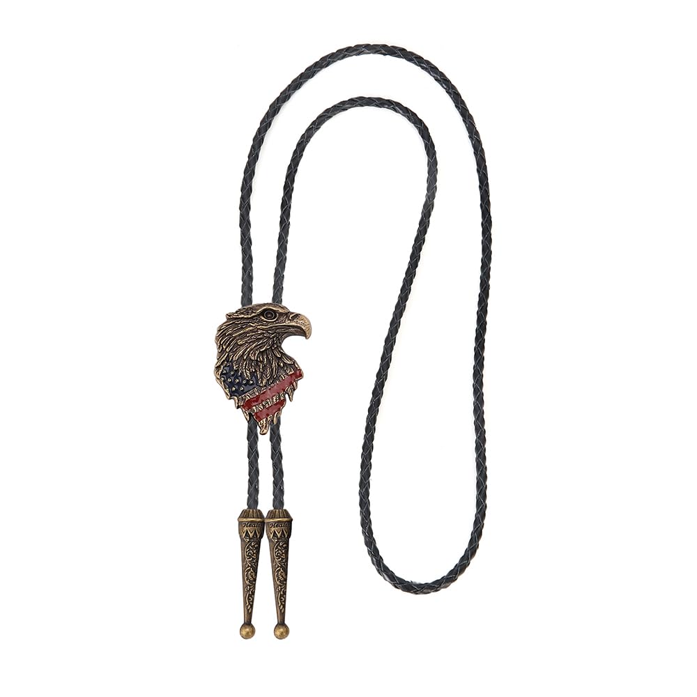 HLYMPONY 250th Anniversary of USA Eagle Bolo Tie, Western Cowboy Patriotic Accessory for Men (Bronze)
