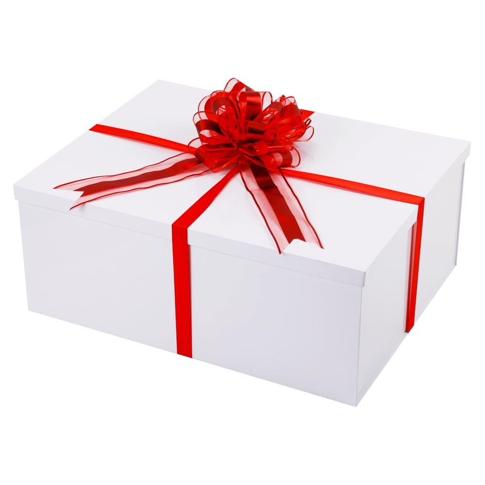 UoeRing White Extra Large Gift Box 2Pcs 22x17x9 inch,luxury Gift Box with Lid for Presents Birthday Christmas Valentine's Day (Contain Pull Bows,Card,Envelope,Filler)
