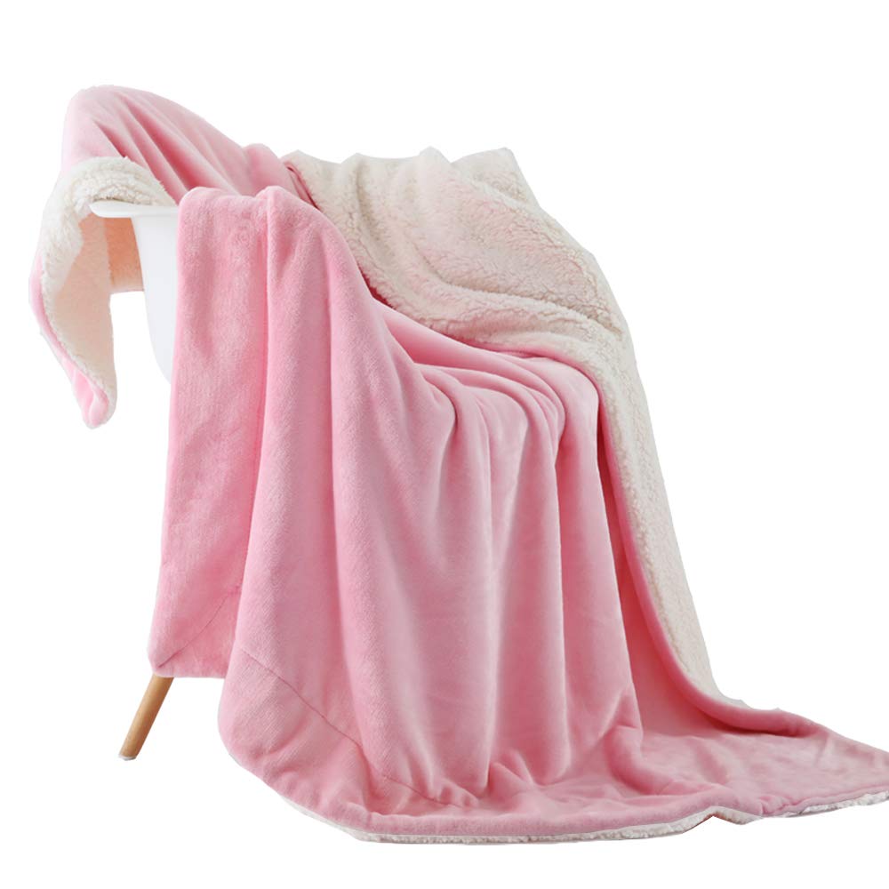 NANPIPER Fleece Blanket Reversible Sherpa Flannel Throw Blanket Super Soft Fuzzy Plush Microfiber for Bed/Couch (60"x80",Pink)