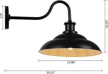 Outdoor Gooseneck Barn Lights, 16 Inch Farmhouse Exterior Wall Light, Industrial Wall Lantern for House Garage Patio Doorway, 2 Pack