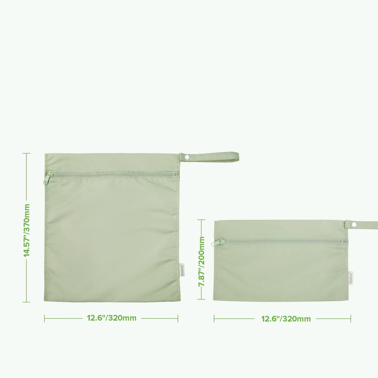 haakaa Waterproof Wet Bags for Baby Wet Dry Bags for Cloth Diaper, Swimsuit & Travel, 2pcs, Grass