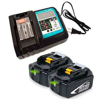 2 X BL1850B Battery 18V 5.0Ah with Charger 3Ah DC18RC, Replace for Makita 18V Battery LXT400 BL1860B BL1830B BL1850B BL1840B BL1830