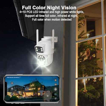 2K Dual Lens Outdoor Security Camera, 360¡Æ View Pan/Tilt 2.4G WiFi Wireless Linkage Cameras for Home Security, Home Surveillance Camera with Auto Tracking, Color Night Vision, Two-Way Audio