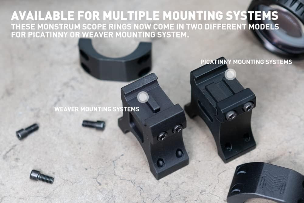 Monstrum Precision Picatinny Scope Rings | 1 inch Diameter | 1.00 inch Center Height