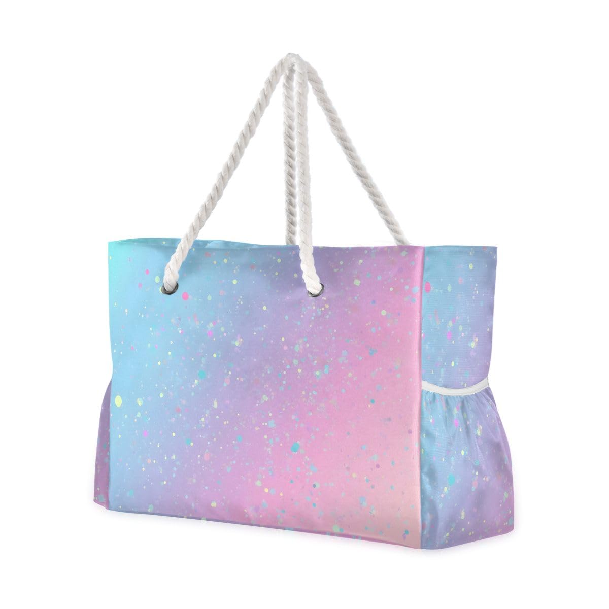 Women Large Beach Bag Unicorn Background with Rainbow Travel Tote Bags for Gym Sport Shoulder Bag
