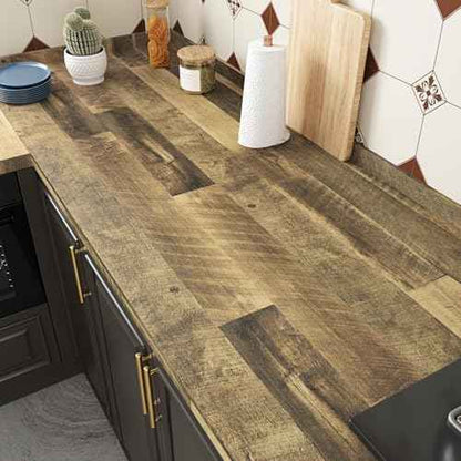 WESTICK Brown Wood Counter Top Peel and Stick Waterproof Wood Contact Paper for Countertops Self Adhesive Wooden Wallpaper Rustic Wooden Vinyl Countertop Wrap for Tables Kitchen Cabinets 15.8" x 78"