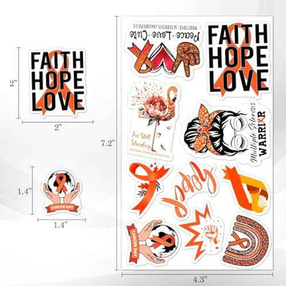 50 Pack Pcs Multiple Sclerosis Awareness Orange Ribbon Stickers for Water Bottles Waterproof Vinyl Laptop Luggage Inspirational Sticker Packs Adults Teens Aesthetic Small Decals