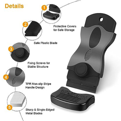 Ainiv Razor Blade Scraper, 2-in-1 Scraper Tool with 10PCS Metal Blades and 10PCS Plastic Blades, Multi-funtional Cleaning Razor Scraper for Stickers, Labels, Caulk, Adhesive, Paint Removal (2 Pack)