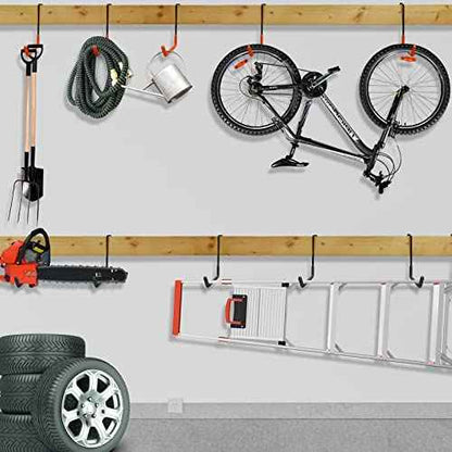 Rafter Hanger Large S Garage Hooks Bike Storage System Holder Organizer, with Non Slip Coating, for Organizing Hanging Basket, Ladders,Bicycle Wheel,Ropes and Bulk Items (12Pack, Black)