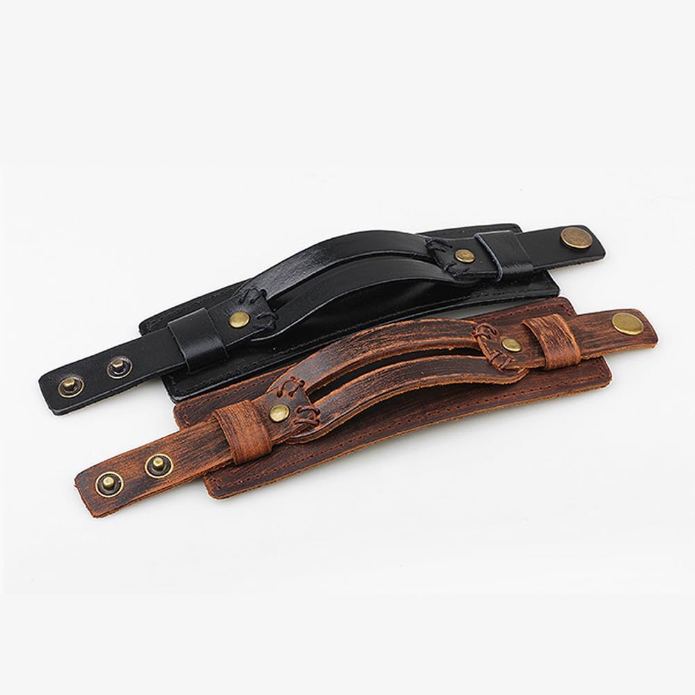 CALFOVERA Brown Punk Genuine Leather Wrap Wristband Gothic Wide Cowhide Leather Cuff Bracelet Adjustable Handmad Bangle Arm Armor with Snap Button Clasp for Men Women Halloween Costume Party