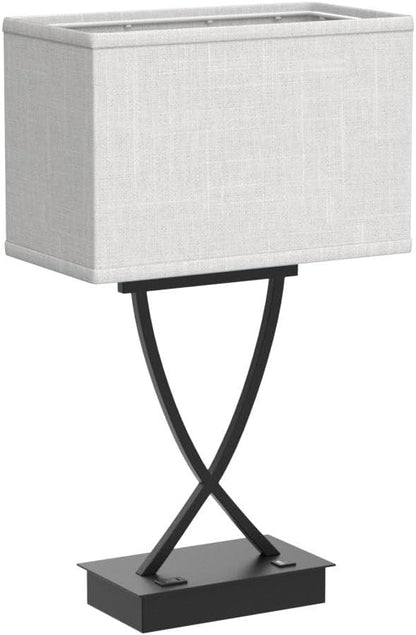 3-Way Dimmable Touch Control Medium Table Lamp with Type C/USB Charging Port and 1 AC Outlet White Shade 21.38" Bedside Nightstand Lamp for Bedroom Living Room Office and Hotel Bulb Included