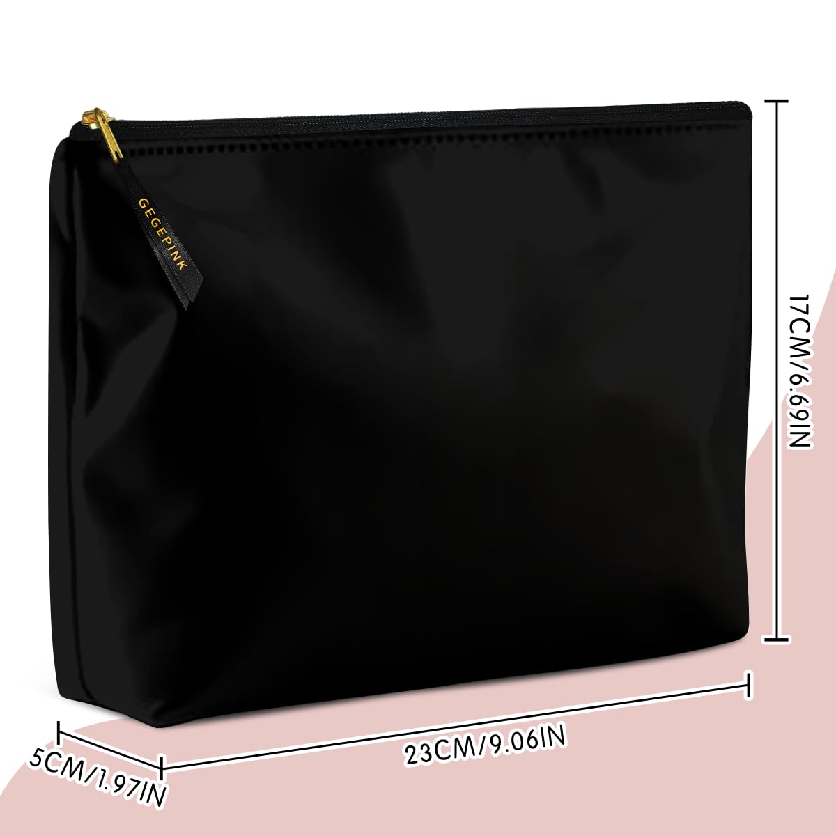 GEGEPINK Cute Makeup Bag for Purse Waterproof Cosmetic Bags for Women Funny Smooth Zipper Travel Toiletry Pouch 10X8 Inches-Black Makeup pouch