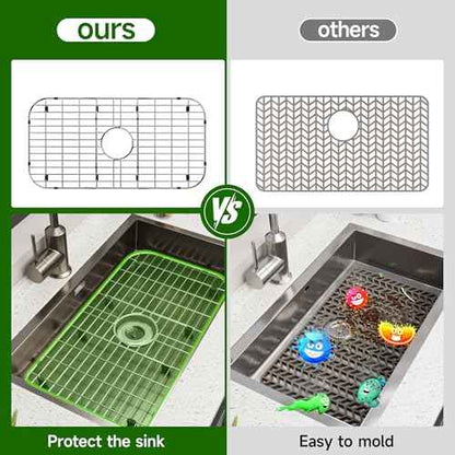 28" x 15" Sink Protectors for Kitchen Sink, Stainless Steel Sink Protector for Round Corner Sink with Center Drain Sink Rack for Bottom of Sink with Sink Strainers(Separable,28" x 15", Center Drain)
