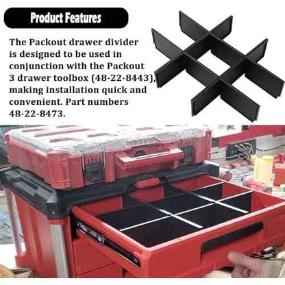 48-22-8473 Packout Dividers For Milwau-kee Packout 3 Drawer Dividers Tool Box (Black-3 Pack)