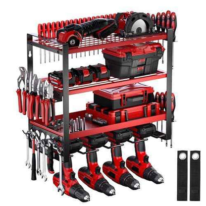 Power Tool Organizer Wall Mount, 4 Layer Drill Holder Wall Mount, Heavy Duty Tool Rack, Garage Tool Organizers and Utility Storage Rack for Drill Holder Charging Station, Perfect for Father's Day Gift