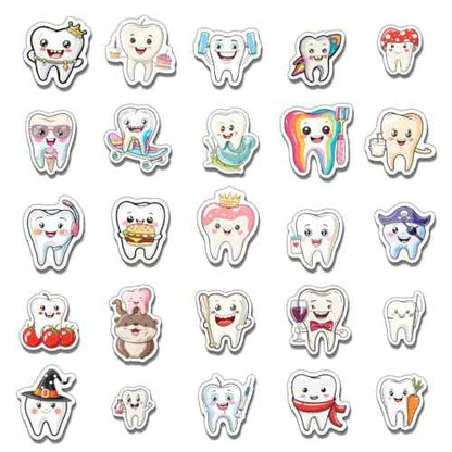 Pack 50 Pcs Cute Tooth Dentist Stickers for Water Bottles Funny Laptop Luggage Computer Scrapbooking Kids Teens Girls Boys Adults Aesthetic Waterproof Sticker Small Vinyl Decals