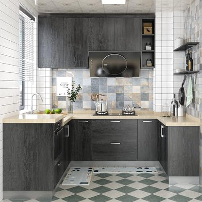 AbaBoorty Black Gray Wood Grain Contact Paper for Cabinets Desk Wood Wallpaper Self Adhesive Peel and Stick Wallpaper Removable Wood Paper Drawer Shelves Kitchen Countertops Cupboards 15.8"x78.8"