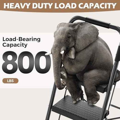 KINGRACK Step Ladder, Portable Folding Step Stool with Anti-Slip Wide Pedals, Heavy Sturdy Steel with Handrail, Safe-Lock Design, 800lbs Load Capacity, for Home and Kitchen, Black (4 Step Ladder)