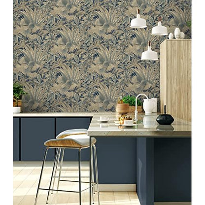Tommy Bahama - Peel and Stick Wallpaper, Tropical Peel and Stick Wallpaper for Bedroom, Powder Room, Kitchen, Vinyl, 30.75 Sq Ft Coverage (Bahamian Breeze Collection, Denim)
