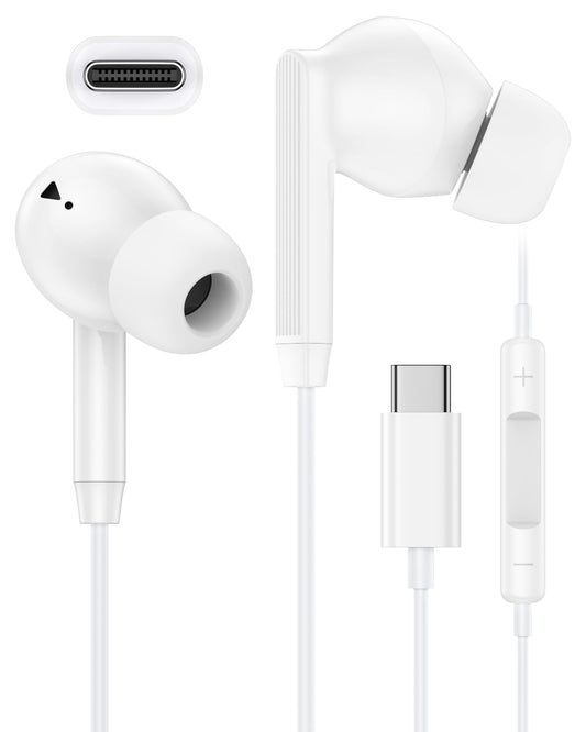 iPhone 17e 17 16 USB C Wired Headphones with Microphone, Noise Cancelling Earbuds USBC for iPhone 16e Pro Max 15 Plus, Samsung Galaxy Bud Ultra Apple Wired Ear Buds in-Ear Type C Plug Earphones Mic