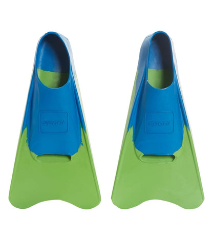 Sporti Adult-Kids Short Swim Fins, Floating Fin for Swimming & Snorkeling, Swim Flippers for Training - Lime GreenBlue - M 5-6 / W 6-7