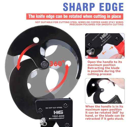 HKS Ratchet Cable Wire Cutter Heavy Duty for Cutting Electrical Aluminum Copper and Multi-core Cables up to 500mm©÷ (AWG 1000MCM) YEC-60D