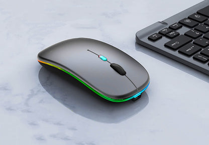 Wireless Bluetooth Mouse Rechargeable Laptop Mice with LED Lights Silent Slim Use(BT5.2 and 2.4G Portable USB Receiver)Dual Mode Computer Mouse for Laptop/iPad/Tablet/Apple/Computer/Mac(Black)