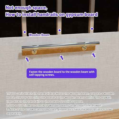 3 Ft Industrial Metal Stairs Handrail Kit, Sturdy Wall Mount 304 Stainless Steel Hand Rail, Indoor Outdoor Stair Railing Wood Concrete Brick Wall,1.65 in Round Pipe Grab Bar, Silver