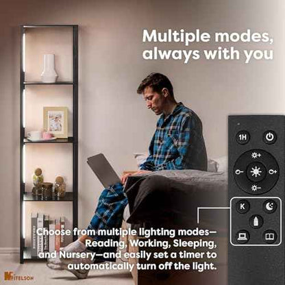 LED Floor Lamp with Shelves, Shelf Lamp with Remote for Bedroom and Living Room, Corner Display Floor Lamps with Storage, Modern Dimmable Floor Lamp with 5-Tier Open Shelve (Black)