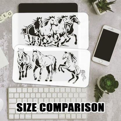 FINGERINSPIRE 3pcs Horse Border Stencil, 11.8x5.9in Running, Walking, Jumping Horse Drawing Templates for Wall, Tile, Floor, Wood