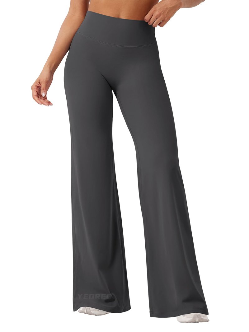YEOREO Workout Leggings Womens No Front Seam Straight Leggings 33" High Waist Buttery Eddiy Gym Yoga Pants Dark Gray L