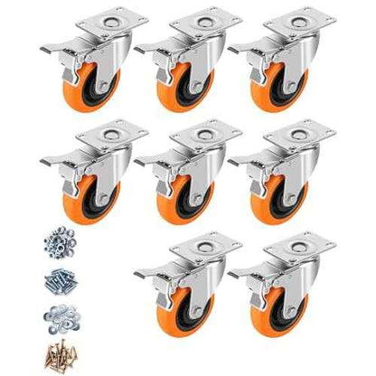 Caster Wheels, 4" Casters Set of 8 Heavy Duty - Update Dual Locking Casters with ON/OFF Tabs (Easier to Operate), Swivel Plate Caster, No Marks Castor Wheels for Carts Furniture and Workbench