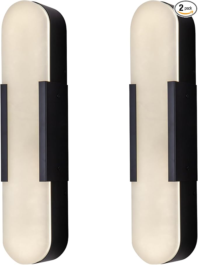 Alabaster Wall Sconces Set of 2,19.7'' Brass Wall Sconce Natural Marble Wall Sconce for Bathroom, Indoor Modern Wall Light Fixtures for Living Room Hallway Stairs Vanity Bedside, Black