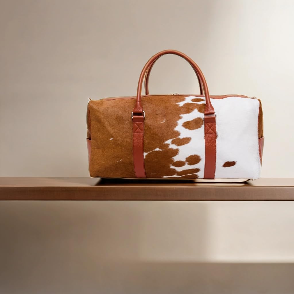 CHAYELL Cowhide Duffle Bag for Men & Women 21” - Unique Full Grain Hair-on Genuine Leather - Authentic Cow Duffle Bag with Strap Overnight Western Weekender Bag - Flight-Ready Carry-On Cow Hide Bag