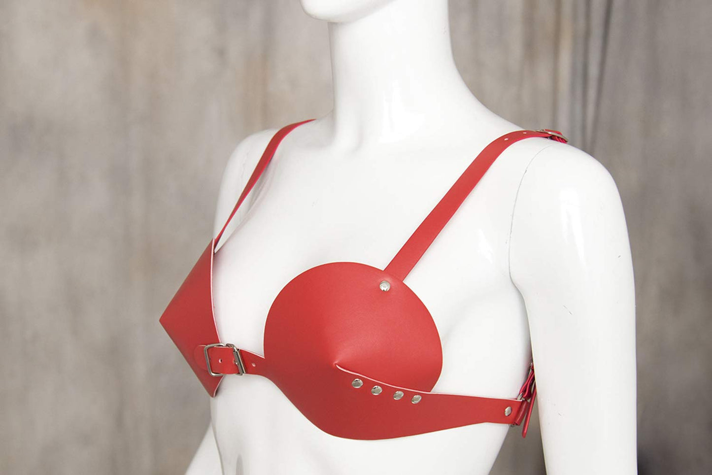 Women's Leather Bullet Cup Bra Body Harness Adjustable Brooch Buckle Punk Lingerie Bra Catwoman Costume(red) One Size