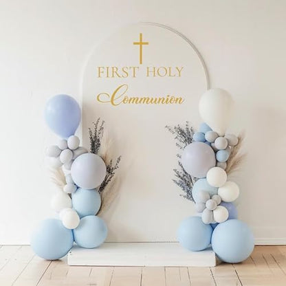 FIRST HOLY Communion Sign Decals for Balloon Arch, Baptism First Communion Party Decorations Wall Sticker for Christian Boy Girl Baby Shower Party Supplies