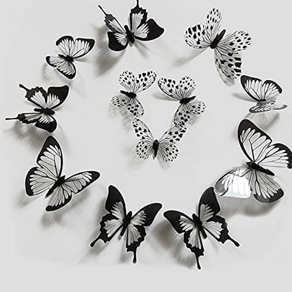 24 Pcs/Set Black White 3D Butterfly Wall Stickers Wedding Decoration Decals Bedroom Living Room Home Decor Butterflies Sticker