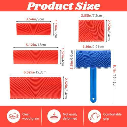 5 Pack Wood Grain Tool,Woodgraining Tool Kit,Texture Pattern with Handle Roller Rubber Empaistic Graining Tool Paint Look Like Wood for DIY Wall Room Art Decoration