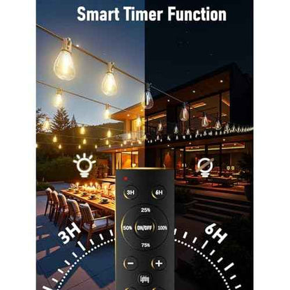 luckystyle 150FT LED Outdoor String Lights with Remote, 55+2 Shatterproof Bulbs Waterproof and Dimmable Patio Lights for Porch, Garden, Backyard, Deck, Balcony, 2700K Hanging Lighting