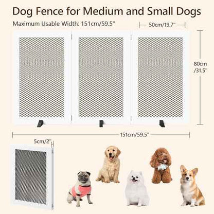 Freestanding Dog Gate Indoor, Foldable Wooden Pet Gate for The House Stairs Doorways, 4 Panels Tall Dog Fence with Support Feet, 59.5"W x 31.5"H, Extra Wide Step Over Fence, White DGHW80101
