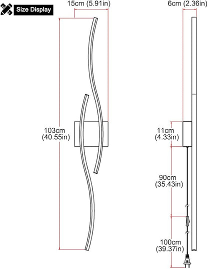 Modern Plug in Wall Sconces Set of Two, RC Dimmable LED Plug in Wall Light, Black Sconce Wall Lighting for Living Room, Hallway, Bedroom